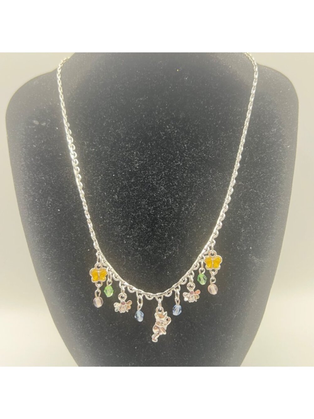 Disney Winnie The Pooh Charm Necklace Bees Butterflies Beads Silver-Tone 16+3" - Picture 3 of 10
